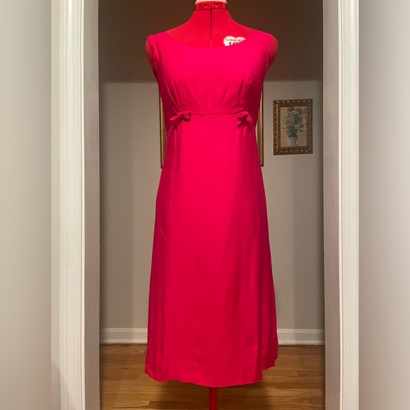 VTG 1960s Fuchsia Pink Wiggle Dress & Jacket Matching Set With Bow Miss Rubette - Picture 10 of 16